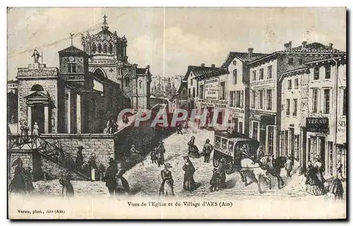 Cartes postales Vues de l Eglise et du Village d Ars (Ain)