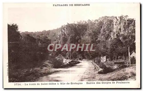 Cartes postales Paysages De Bretagne La route de Saint Gilles a Mur de Bretagne Entree des Gorges de Poulancre