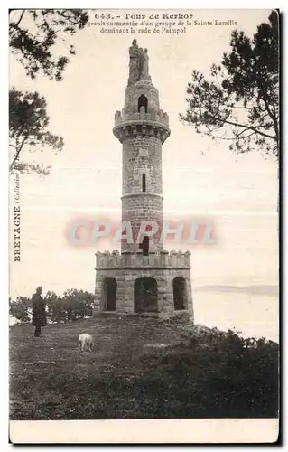 Cartes postales Tour de Kerhor Colonne granit surmontee d un groupe de la Sinte Famille dominant la rade Paimpol