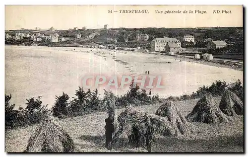 Cartes postales Trestraou Vue generale de la Plage Paysans dans les champs