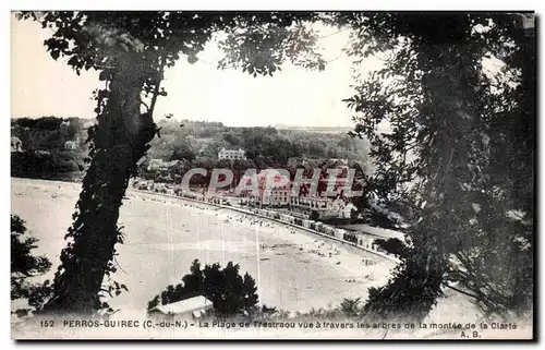 Cartes postales Perros Guirec La Plage de Trestraou vue a travers les arbres