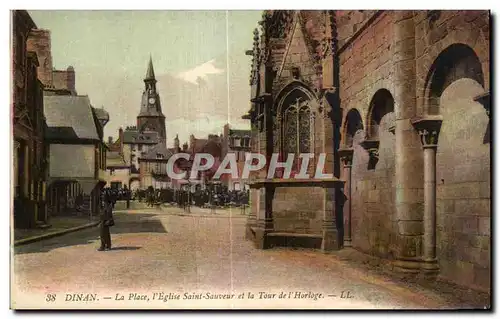 Cartes postales Dinan La Place I Eglise Saint Sauveur et la Tour de I Horloge Le marche