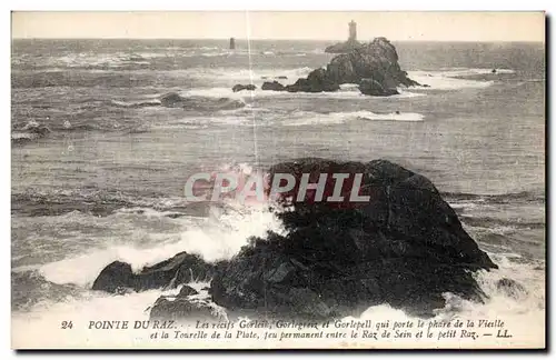 Ansichtskarte AK Pointe Du Raz Les recifs Gerleik Gorlegreiz et Gorlepell qui Porte le Phare de la Vieslle et la