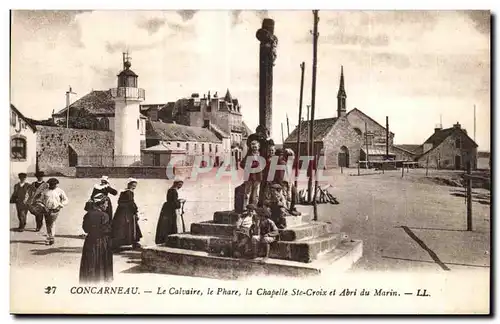 Cartes postales Concarneau Le Calvaire le Phare la Chapelle Ste Croix et Abri du Marin Enfants Folklore Costume