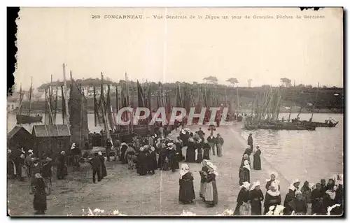 Cartes postales Concarneau Vue Generale de la Digue un jour de Orandes Peches de