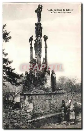 Ansichtskarte AK Environs de Quimper Le Calvaire de Quilinen Folklore Costume Coiffe