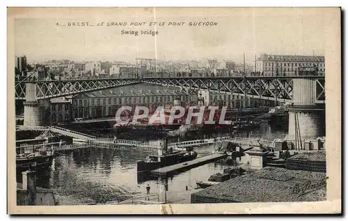 Cartes postales Brest Le Grand Pont Et De Pont Gueydon Bateau