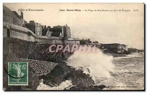 Cartes postales Saint Malo La Plage de Bon Secours un Secours un Jour de Tempete