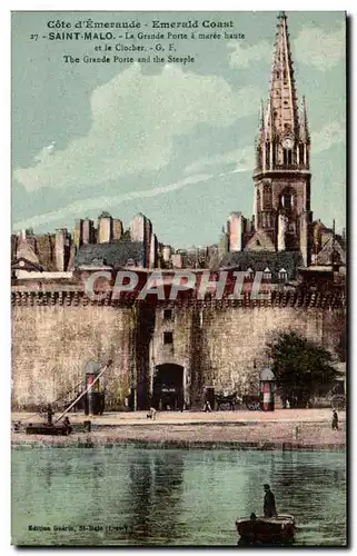 Cartes postales Saint Malo La Grande Porte maree haute et Grande Porte and the Steeple