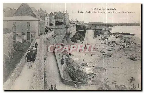 Ansichtskarte AK Cote d Emeraude Saint Malo Les Remparts et la plage de Bon Secours