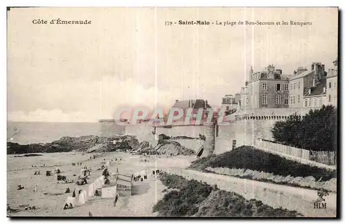 Cartes postales Cote d Emeraude Saint Malo La plage de Bon Secours et les Remparts