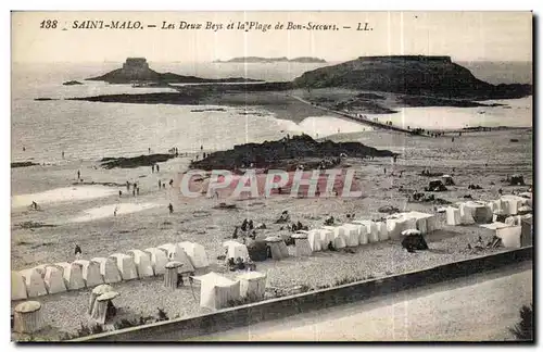 Ansichtskarte AK Saint Malo Les Deux Beys et la Plage de Bon Secours