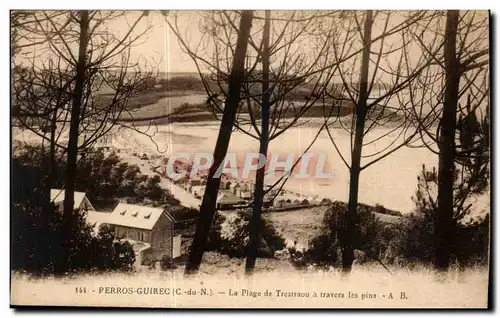 Cartes postales Perros Guirec La Plage de Trestraou a travers les pins