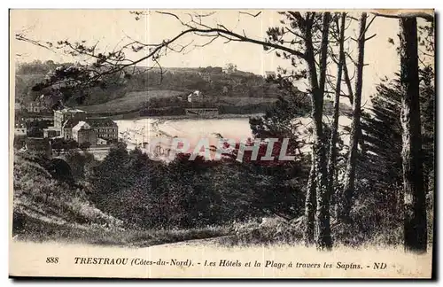 Cartes postales Trestraou Les Hotels et la Plage a travers les Sapins