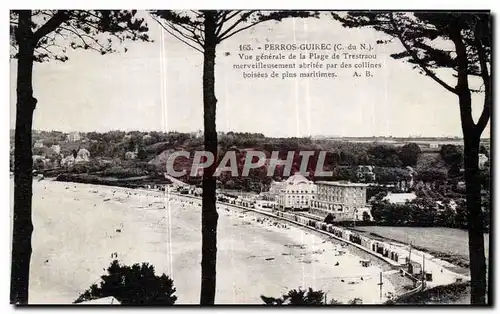 Cartes postales Perros Guirec Vue generale de la Plage de Trestraou merveilleusement abritee par des collines bo