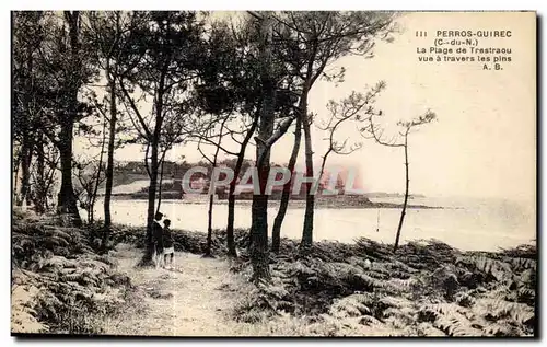 Cartes postales Perros Guirec La Plage de Trestraou vue a travers les pins