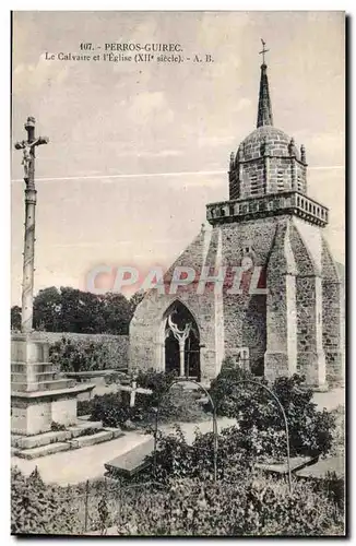 Ansichtskarte AK Perros Guirec Le Calvaire et L Eglise