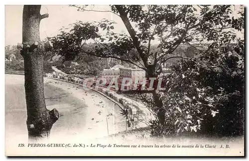 Cartes postales Perros Guirec La Plage de Trestraou vue a travers les arbres de la montee de la Clarte