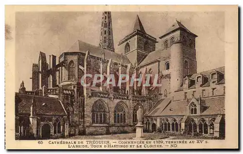 Cartes postales Cathedrale Treguier commencee en 1339 Terminee au XV e s l Abside Tour d Hastings et le Cloitre