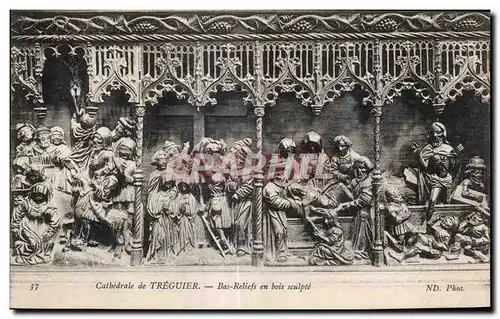 Ansichtskarte AK Cathedrale de Treguier Bas Reliefs en bois suclpte