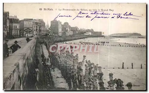 Cartes postales St Malo La Promenade du Sillon au loin le Grand Bey