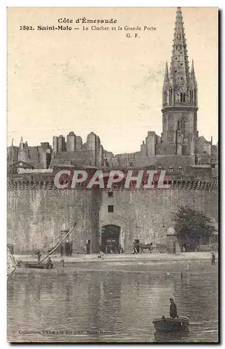 Cartes postales Cote d Emeraude Saint Malo Le Clocher et la Grande Porte