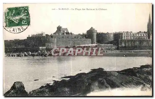 Ansichtskarte AK St Malo La Plage des Bains et le Chateau