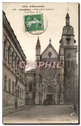 Cartes postales Cote d Emeraude Fougeres Eglise Saint Leonard et la Poste