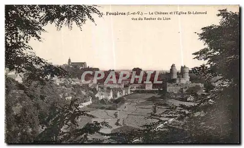 Cartes postales Fougeres Le Chateau et I Eglise St Leonard vue du Rocher du Lion