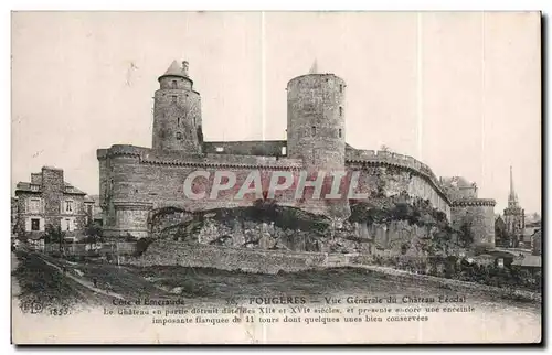 Ansichtskarte AK Fougeres Vue Generale du Chateau Feodal Le Chateau en partie detrnit