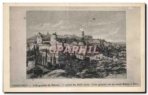 Cartes postales Fougeres Lithographie de Behoist