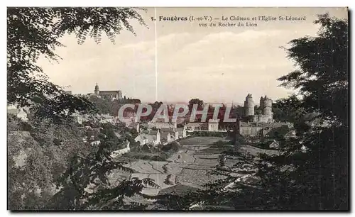 Cartes postales Fougeres Le Chateau et L Eglise St Leonard Vns du Rochers du Lion