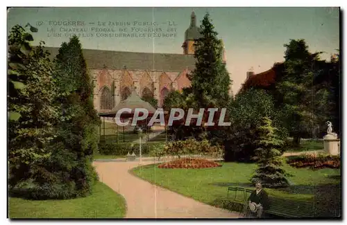 Cartes postales Fougeres Le jardin public Le chateau feodal