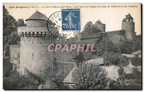 Cartes postales Fougeres Le vieux Chateau cote Nord Les Tours de Coigny du Guet de Melurine et des Gobelins