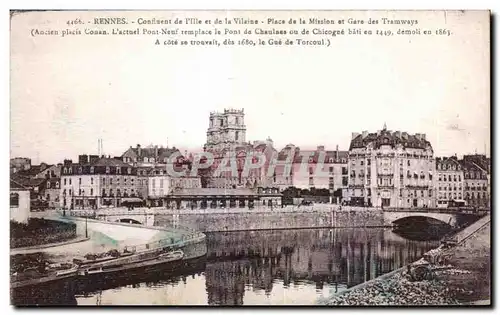 Cartes postales Rennes Confluent de l llle et de la Vilaine Place de la Mission et Gare des Tramways