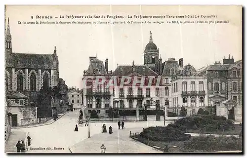 Cartes postales Rennes La Prefecture et la Rue de Fougeres La Prefecture occupe l anceinne hotel le Cornuller