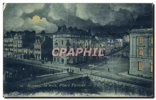 Cartes postales Rennes la nuit Place Pasteur