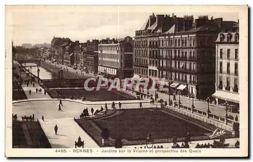 Cartes postales Rennes Jardins sur la Vitaine et perspective des Quais