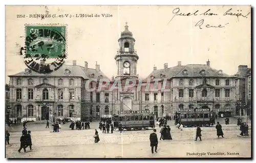 Ansichtskarte AK Rennes L Hotel de Ville Tramway