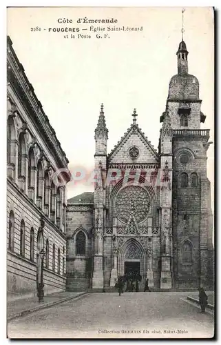 Cartes postales Fougeres Eglise Saint Leonard et la Poste