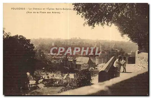 Cartes postales Fougeres Le Chateau et L Eglise Saint Sulpice (Vue de la Place aux Arbes)