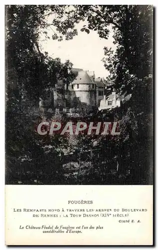 Cartes postales Fougeres Les Remparts Nord A Travers Les Arbbes Du Boulevard De Rennes La Tour