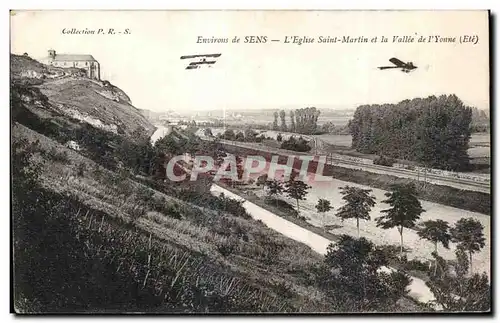 Cartes postales Environs de Sens L Eglise Saint Martin et la Vallee de l Yonne Avions