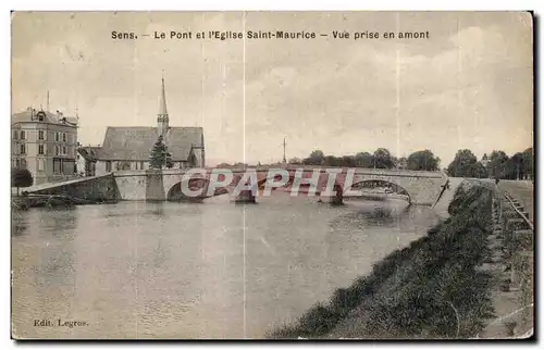 Cartes postales Sens Le Pont et l Eglise Saint Maurice Vue Prise en Amont