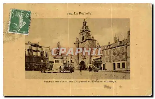 Cartes postales La Rochelle Statue de l amiral et grosse horloge