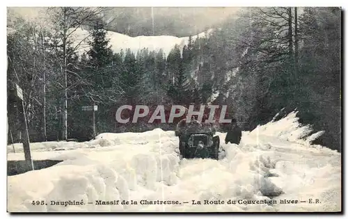 Cartes postales Chartreuse Dauphine Massif de la Route du Couvent en Hiver Automobile