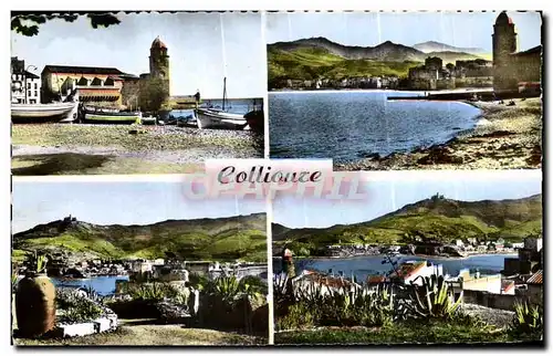 Ansichtskarte AKSMSouvenir de Collioure L Eglise Barques de peche L Eglise et les Alberes La Baie vue prise du