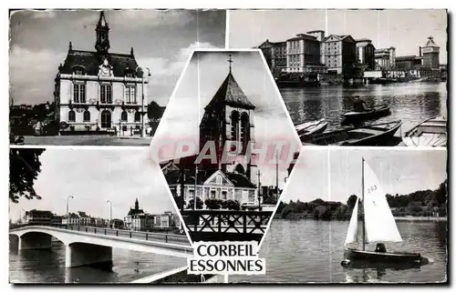 Ansichtskarte AK Images de France La mairie Les grands moulins L eglise Le pont Voilier sur la Seine