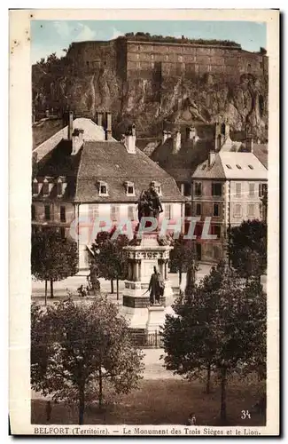 Ansichtskarte AK Belfort (Territoire) Le Monument des Trois Sieges et Le Lion