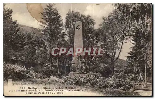 Cartes postales Belfort Cimetieve des Mobiles Monument eleve a la memoire des soldats Morts pour la Parvie Milit